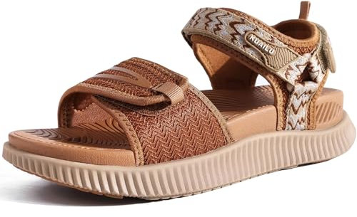 KuaiLu Sandales Randonnée Femmes Sport d'extérieur Confortable Orthopedique Soutien Voûte Plantaire Réglables Cuir Trekking Sandale Randonnee Léger Ouverte Antidérapante Marche Sandales Kaki 41