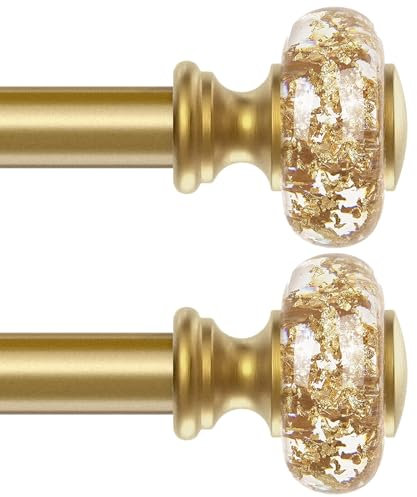 Gardinenstangen für Fenster, 168 - 305 cm, verstellbar, Acryl, mit durchscheinenden Goldfolien-Endstücken, dekorative Gardinenstange für Schlafzimmer und Badezimmer, 2 Stück