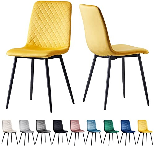 mcc direct Set of 2 Designer Velvet Fabric Dining Chairs Metal Legs Lexi Chairs(Yellow)