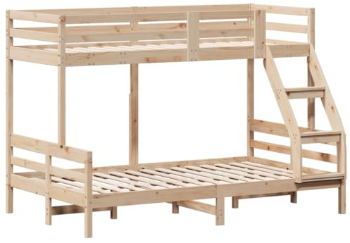 vidaXL Etagenbett, Hochbett mit Leitplanken, Stockbett für Schlafzimmer, Bett Holzbett Einzelbett, 90x200/120x200cm Massivholz Kiefer