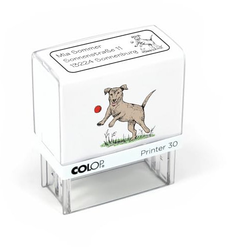 Dekolando personalisierter Kinderstempel mit Namen und Adresse – Namensstempel für Kinder mit Motiv Hund - Adressstempel für Schüler/Schule - Geschenk zur Einschulung