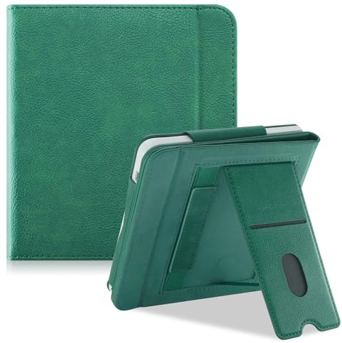 Yiernuo Hülle Kompatibel Tolino Vision Color (2024)/Vision 6 (2021) & Kobo Libra Colour (2024)/Libra 2 (2021) 7 Zoll eReader,Schutzhülle mit Kartenfach Handschlaufe und Halterung,Grün