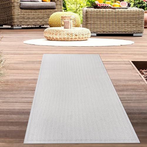 CARPETIA Moquette tappeto esterno soggiorno terrazzo balcone giardino d'inverno area interna corridore corridoio robot aspirapolvere adatto con moderno motivo a zig zag in grigio crema, 60 x 110 cm