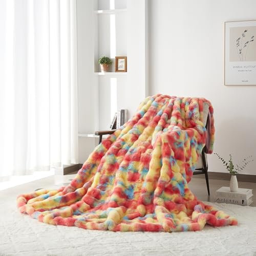 Luofanfei Plüsch Flauschige Kuscheldecke Wohndecke 150x200 Regenbogen Samt Bubble Decke Kuschelig Warme Fleecedecke Bettüberwurf Couchdecke Tagesdecke Sofadecke Blanket Für Schlafzimmer Büro
