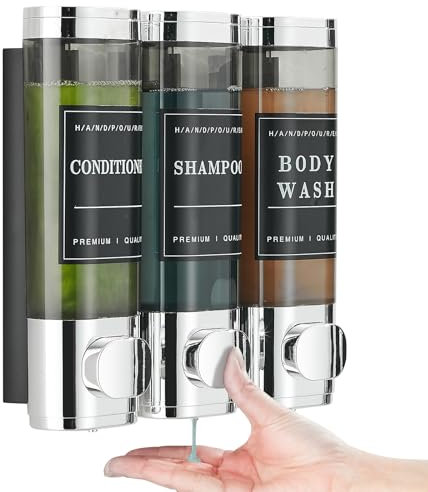Unisense 3 Chamber Wall-Mounted Shampoo and Conditioner Dispenser for Shower - No Drill, Large Capacity, Chrome
