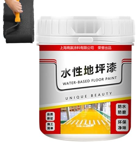 Yaztauho Anti-Slip Concrete Floor Paint, Water Based Epoxy Floor Paint, Gold Silk Waterproof Epoxy Floor Paint, 500g Concrete Paint Quick-Dry Anti-Slip Coating for Parking Lots, Intersections, Black