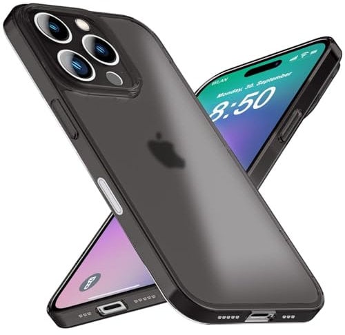NALIA Phantom passend für Apple iPhone 16 Pro Max Hülle (Extrem Dünn), 0,3mm Slim Hardcase mit Matt-Finish, Leicht & Schlank, Anti-Fingerprint Backcover, Wireless-fähig, Farbe:Schwarz Transparent