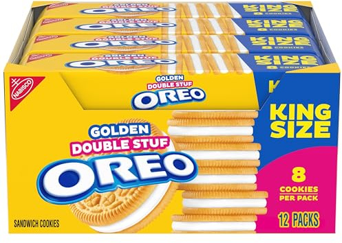 OREO Double Stuf Golden Sandwich Cookies, tamaño King, 12 paquetes de aperitivos | 8 galletas por paquete, envueltas individualmente