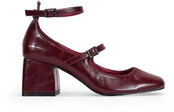BOSANOVA Scarpe Mary Jane donna con striscia e fibbia empeine, punta quadrata e tacco 6 cm. Chiusura cinturino fibbia caviglia.