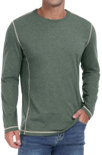 Sailwind Men's Long Sleeve T Shirt Cotton Tops Casual Crew Neck Tee Lightweight Basic Shirts (Green Variegated, L)