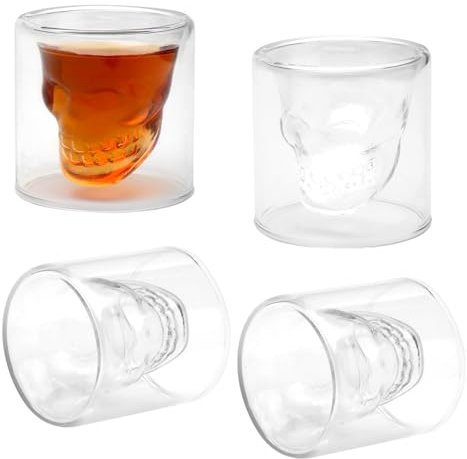 Totenkopf Gläser Set 4 Stück Schädel Schnapsgläser Skull Shotgläser Lustig Shot Gläser Glas Tequila Gläser Shot Glasses Schnapsglas Shotglas für Kalte Heiße Getränke Cola Gläser Espressogläser (20ML)