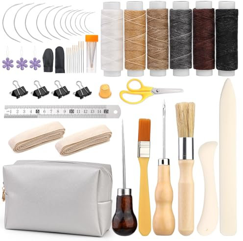 Axmru 49 Pcs Bookbinding Kits for Beginners Bookbinding Tools Book Making Kits, Bookbinding Supplies with Wax Thread Bone Folder Paper Awl Binding Ribbon Storage Bag for Bookbinding