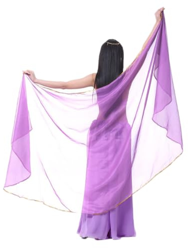 Wambere 250cm x 120cm Halbkreisschal Halbrunder Chiffon Handschal Bauchtanzschal Damen Bauchtanz Accessoires Handtuch Bauchtanz Schal Schleier Bauchtanz Garnwerfen Bauchtanz Schleiertanz,Helles Lila