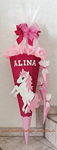Schultüten Bastelset Einhorn Pony pink-rosa-weiß-Glitter mit 3 kleinen Tüten zum Anhängen MaterialType Schultütenzuschnitt 400g Karton