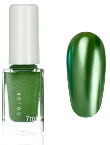 Metallic Green Nail Polish, 3D Mirror Green Nail Varnish, Quick Drying Metal Effect Green Nail Polish, Long Lasting Breathable French Nail Gel For Chrome Nail Art DIY, No Need Cure