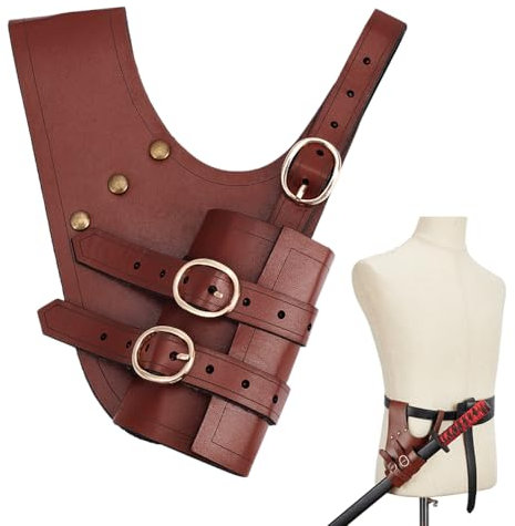 nbeads Mittelalterliches Schwert Frosch, Lederschwert für Gürtel Rechte Hand Schwertscheide PU Leder Schwerthalterung für Dolch Ritter Piraten Cosplay Kostüm, Sattelbraun