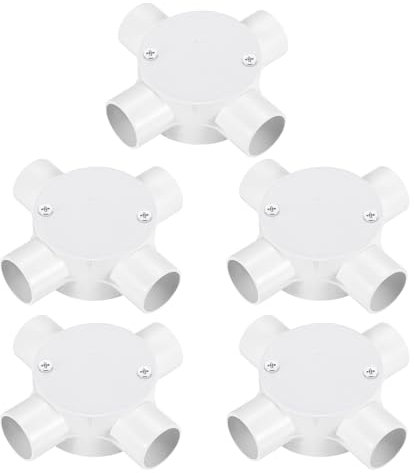 sourcing map 5Pcs PVC Conduit Box Junction Box 4 Way 25mm with Cover, M4 Screws for Home Hose Electrical Conduit Electronic Projects