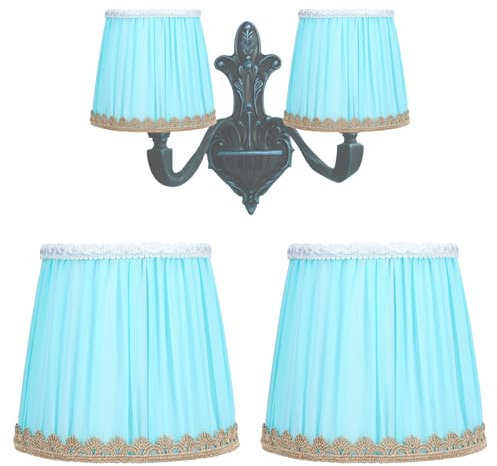 Lampenschirm aus Stoff, 2 Stück, Clip E14 auf Lampenschirm mit Plissee-Zylinder, Vintage-Look, Ersatz für Lampenschirme für Wohnzimmer oder Schlafzimmer (blau)