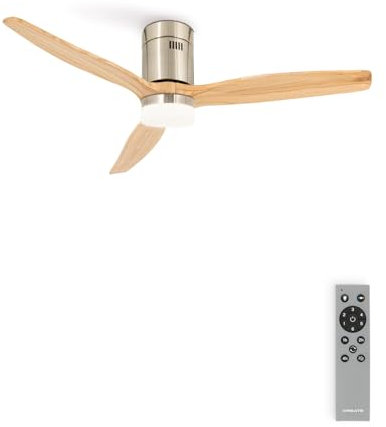 CREATE / WINDCALM NATURAL WOOD M/Ventilateur de plafond avec lumière nickel pales bois clair avec télécommande / 40W, Minuterie, Ø132 cm, 6 vitesses, 3 températures de lumière, fonction été-hiver