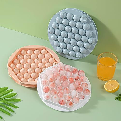 Sadodo Ice Cube Tray,Round Ice Cube Moulds with Cover Lid,Pack 2 Set Plastic 2.5CM/1Inch Ice Ball Maker Freezer, 37 Small Ice Cubes for Cocktail Whiskey Tea or Food Freezer(Random Color)