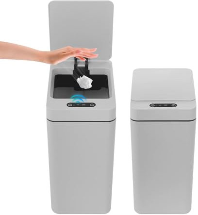 RjcdOPL Lot de 2 Poubelle à Capteur Automatique 12L, 3 Modes d'Ouverture, Étanchéité IPX5, pour Cuisine, Salle de Bain, Chambre, Salon (Gris)