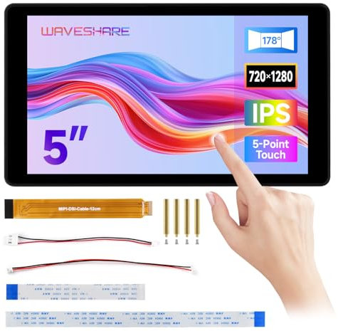 Waveshare 5inch DSI Capacitive Touch Display, Compatible with Raspberry Pi 5/4B/3B+/3A+, 720 × 1280, IPS, Optical Bonding Toughened Glass Panel, DSI Interface, 5-Point Touch, Aluminum Alloy Case