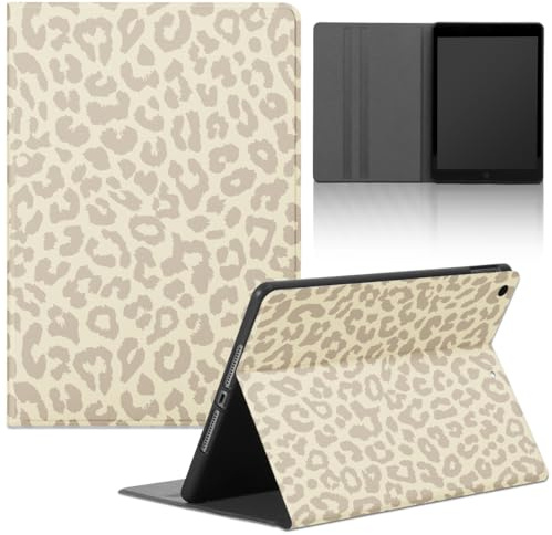 Stradvnaly Tablet Cover per Huawei Mediapad T5 10,1,Cartoon Modello Aesthetics Custodia Stand Multi-Angoli Antiurto PU Flip Cover Bumper Silicone Case,Stampa Leopardata Beige