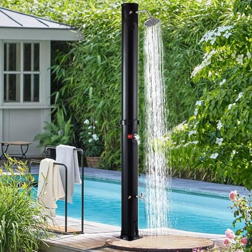 NZVZGKTNTW Solar Gartendusche Tragbare Solar-Außendusche, Mit Duschkopf Und Fußwaschhahn, 38 L Stehende Gartendusche Am Pool, PVC-Messing-Design for Hinterhof, Terrasse, Strand(Black)