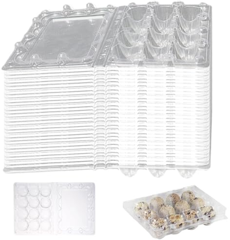 30 Stück Wachtel-Eierschachteln, Kunststoff Wachteleier Aufbewahrung, 12 Fächer, Transparente Eierschachteln mit Deckel, Sicherer Transport & Lagerung von Wachteln, Eiern, Vögeln