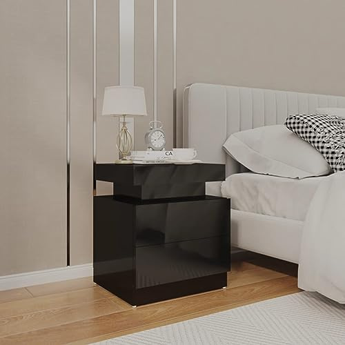 GeenYuu Nachttisch Hochglanz-Schwarz 45x35x52 cm, robuster Holzwerkstoff, moderner Schlafzimmer-Beistelltisch für Bücher, Zeitschriften und Fernbedienungen, ideal als Bett Nachttisch