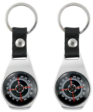 Kompass Outdoor,2er Set Aluminium Kompass Schlüsselanhänger, Wasserdichter Kompass Outdoor, Präzise Navigation für Camping Wandern Angeln, Kompakter Compass 3x5cm als Geschenk für Abenteurer
