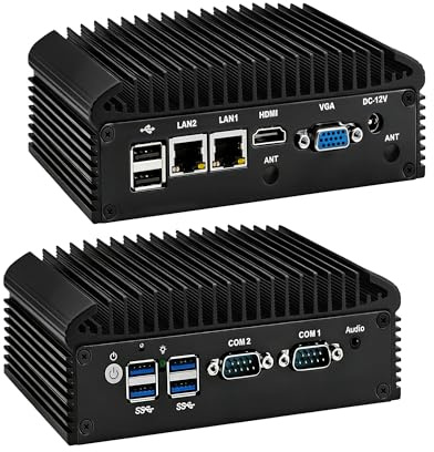 CWWK Mini PC Fanless Industrial i5-8250U 4C/8T, 2X RS232/RS485 COM, 2 x Gigabit LAN, Micro Embedded Computer Box, NO RAM/SSD/OS, DDR4, M.2 NVMe, SIM, SATA, mPCIe, HD, VGA, 6USB