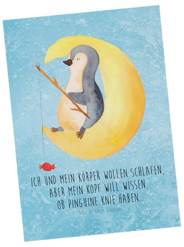 Mr. & Mrs. Panda Postkarte Pinguin Mond - Geschenk, Grußkarte, Ansichtskarte, einzelkarte, Postkarten, Süßigkeiten, schlafen, Neugierig, Ansichtskarten, Spruch
