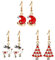 MAKFORT 3 Paar Damen Weihnachts Ohrringe Set Ohrhänger Weihnachtsschmuck Geschenk Weihnachtsmütze Elch Rot Weihnachtsbaum