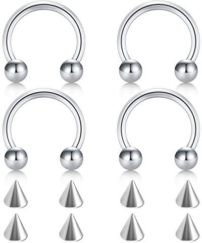 D.Bella 18G Chirurgenstahl Nase Septum Hufeisen Augenbraue Lippe Piercing 10mm Helix Tragus Daith Rook Ohrringe mit Ersatz Spikes Silber Farbe