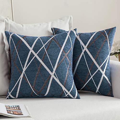 MIULEE 2er Set Kissenbezug Dekorative Chenille Gemütliche Moderne Dekokissenbezug Kissenbezug Federkissenbezüge Kissen Für Sofa Schlafzimmer 45x45 cm Blau