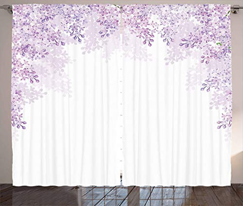 ABAKUHAUS Blume Rustikaler Gardine, Lila Blüten Frühling, Schlafzimmer Kräuselband Vorhang mit Schlaufen und Haken, 280 x 245 cm, Lavendel