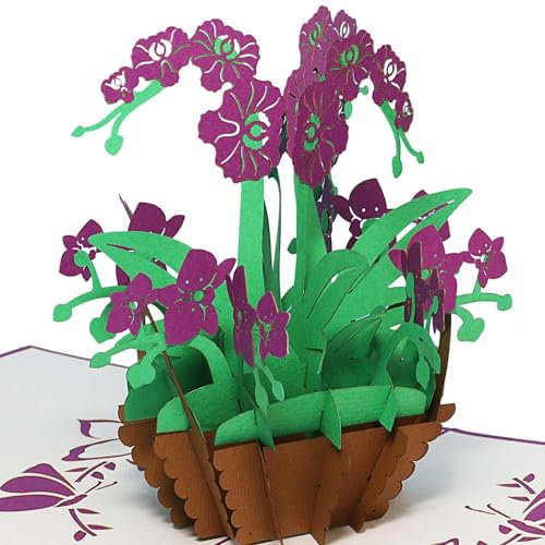 LINPOPUP® Pop-Up Karte Blume-Orchidee, 3D - Blumenkarte - Geburtstagskarte, Grußkarte - Blume - Karte, Klappkarte Viel Glück, Wellness - Gutschein, Orchidee - Blumenkorb, N358