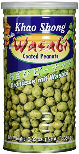 Khao Shong Erdnüsse mit Wasabi, knackige Erdnüsse im scharfen Teigmantel, mittlere Schärfe, knusprige Snacks für unterwegs, (1 x 350 g Dose)