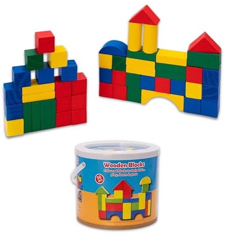 ADEPTNA 50PCS CONSTRUCTION WOODEN COLOURFUL BUILDING BLOCKS CHILD CHILDREN KIDS TOY FUN EDUCATIONAL BRICKS