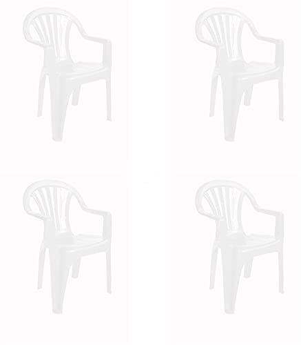 RESOL - Set di 4 sedie in plastica, con braccioli Leggeri e impilabili, per Eventi e riunioni, all'aperto o Interno, Giardino, terrazza, Patio | Facile Manutenzione e Filtro UV - Colore Bianco