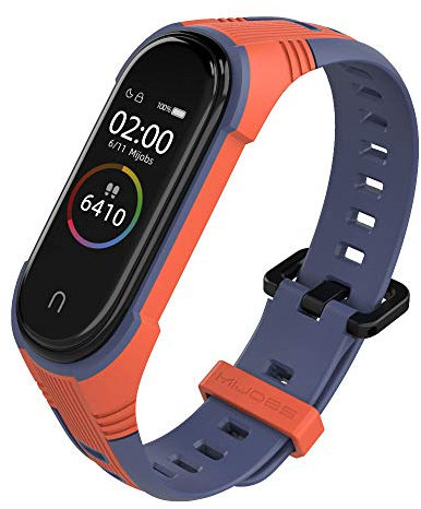 WIIKAI Cinturino Compatibile per XiaoMi Mi Band 5 Mi Band 6 Regolabile di Ricambio Bracciale.(Arancione + Blu Notte)