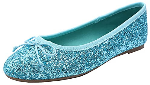 Feversole Women's Macaroon Shiny Memory Foam Cushion Insock Glitter Around Toe Ballet Flat Pumps Glitter Turq 4