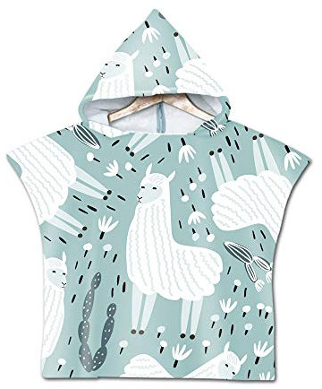 DOTBUY Badeponcho Strandtuch mit Kapuze, Kinder Jungen Mädchen 3D Kaktus Alpaka Muster Mikrofaser Kapuzenhandtuch Wechselkleider Bademantel Badetuch Poncho Handtuch (Weißes Alpaka,60x80cm)