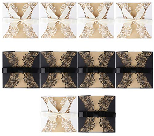 10 Spinnen für Einladungskarten Papier Stück Halloween Feier | Umschlägen, Spinnennetz Design, 5 Schwarze und 5 Weiße Karten, Partydekoration