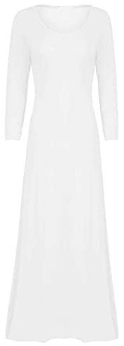 STAR FASHION Women’s Long Sleeve Maxi Dress Stretchy Ladies Plain Jersey Round Neck Casual Style Plus Size UK 8-26 White 12-14