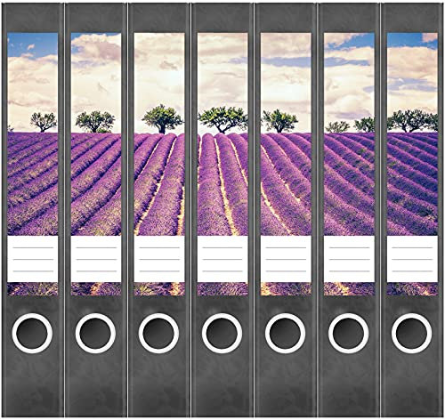 Etiketten für Ordner | Lavendel Feld Frankreich | 7 Aufkleber für schmale Ordnerrücken | Selbstklebende Design Ordneretiketten Rückenschilder