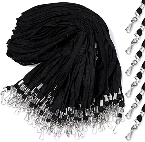 Epakh 200 Pcs Lanyards for ID Name Badge Holder Neck Lanyard Flat with Clips Neck Straps for Office School Nurse(Black,Cotton)