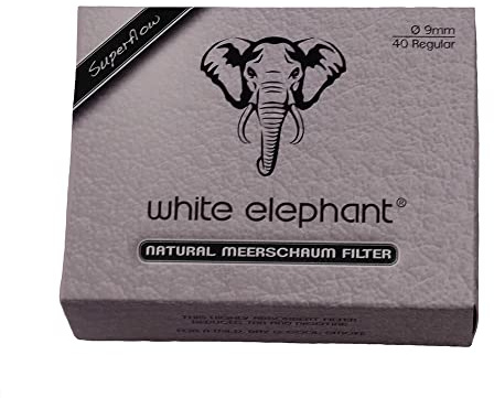 White Elephant Superflow Natur Meerschaumfilter, 9 mm Durchmesser, 40 Stk pro Packung, 5 Packungen (200 Filter)