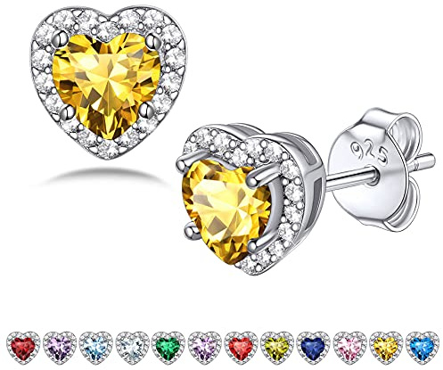 Bestyle Orecchini a Lobo Argento 925 Pietre Portafortuna Orecchini Forma Cuore Stud Orecchini Donna, Confezione Regalo